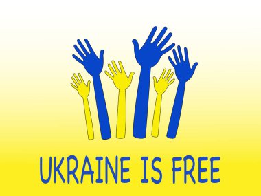 illustration of blue and yellow hands near Ukraine in free lettering  clipart