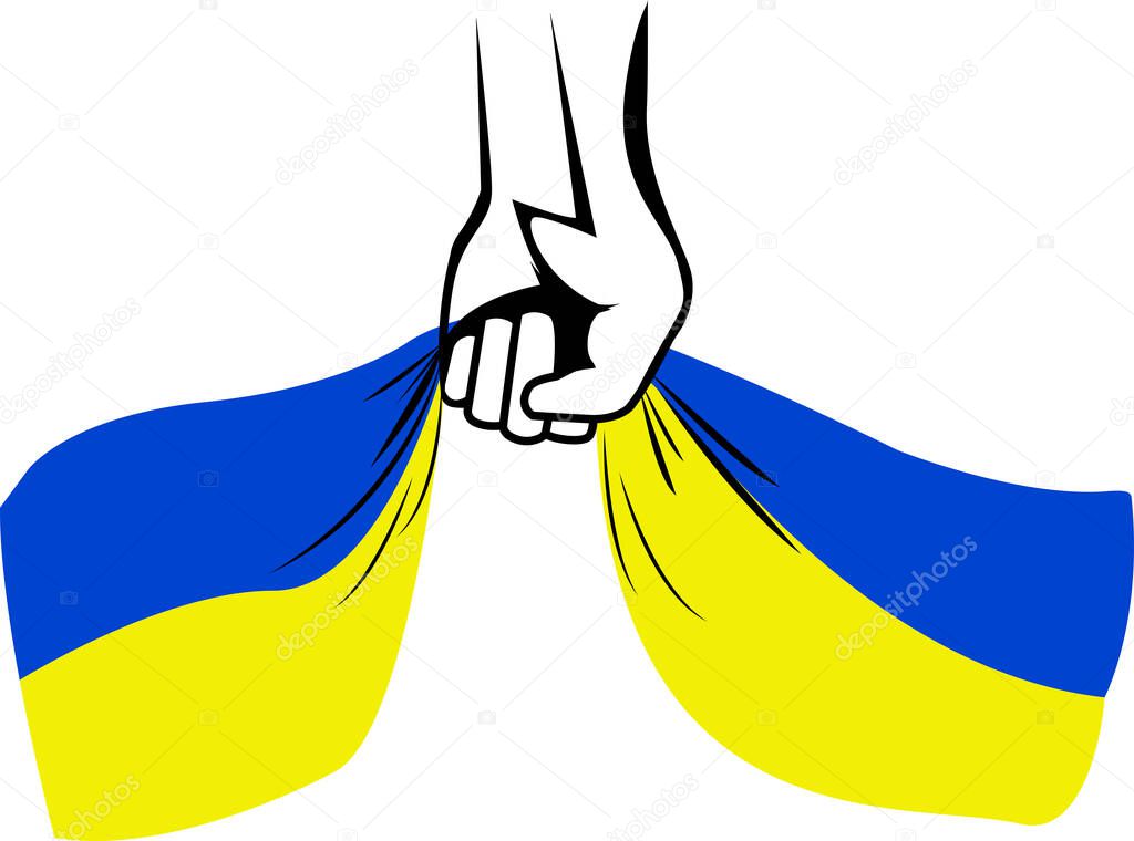 illustration of person holding ukrainian flag in hand isolated on white