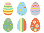ilustrace malovaných barevných velikonočních vajíček izolovaných na bílém