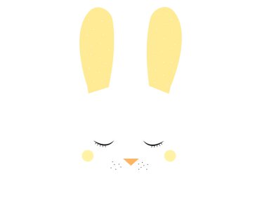 Beyaz, mutlu paskalya konseptine izole edilmiş gözleri kapalı çizgi film tavşanının çizimi