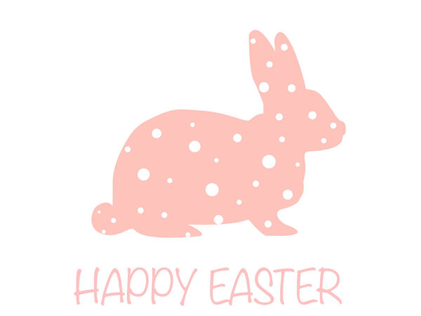 illustration of pink rabbit near happy easter lettering isolated on white