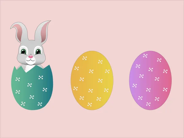 stock vector illustration of cartoon rabbit near easter eggs isolated on pink