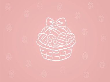 Pembe üzerine boyanmış tavuk yumurtaları olan Paskalya sepeti. 