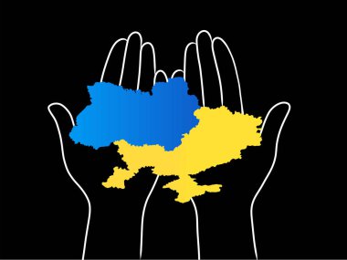 illustration of ukrainian territory in hands on black clipart