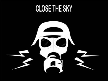 illustration of gas mask near close the sky lettering on black clipart