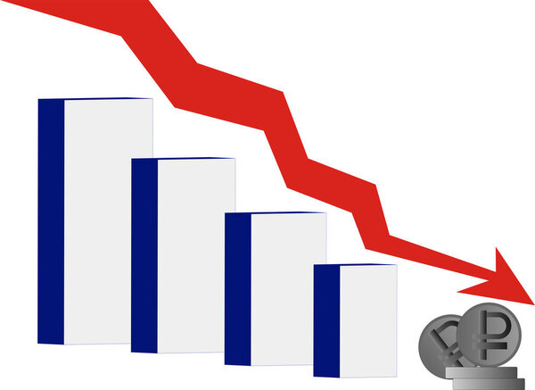 illustration of graph near ruble coins, default in russia