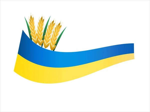 Ilustração Bandeira Ucraniana Perto Espiguetas Trigo — Vetor de Stock