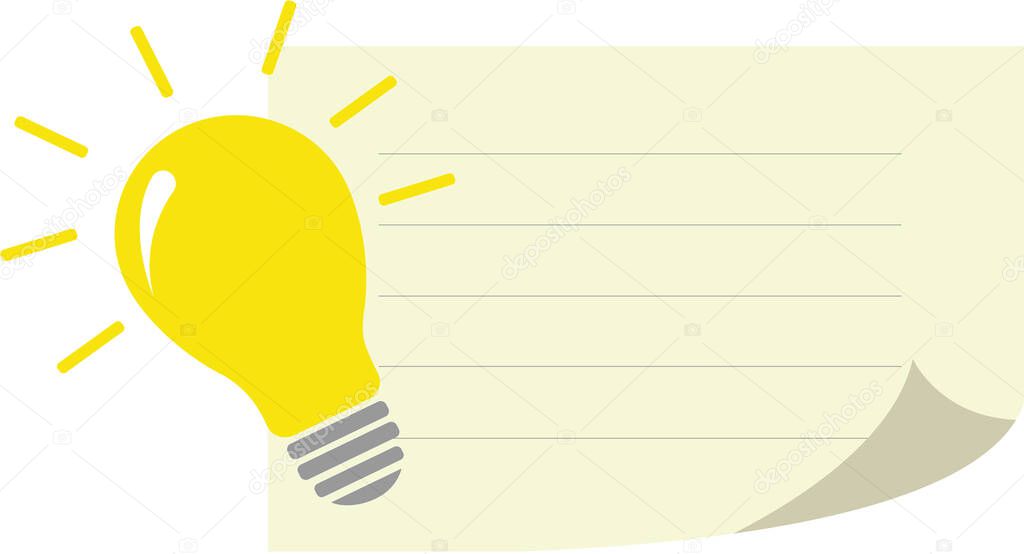 illustration of yellow light bulb near empty note paper 