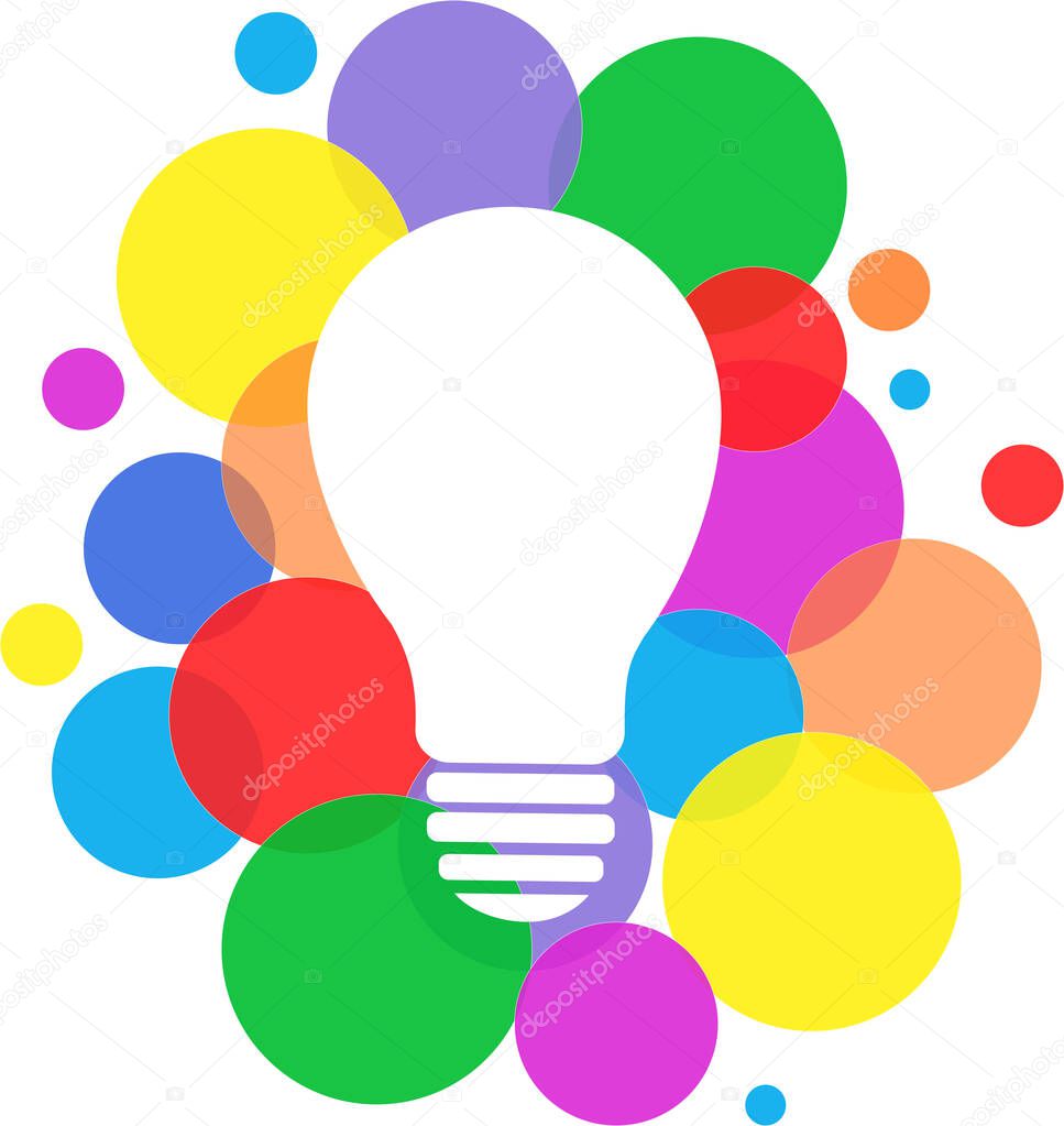 illustration of light bulb near colorful bubbles around  
