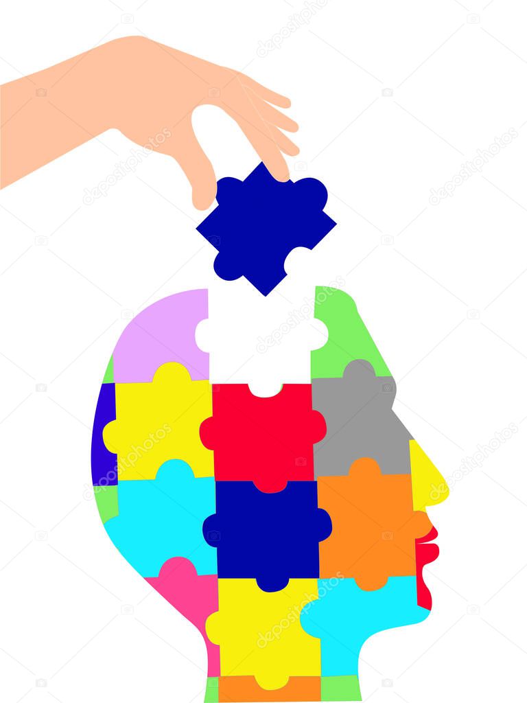 illustration of person holding jigsaw near human shape head