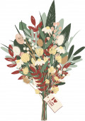 ilustrace kytice s květinami a miluju tě maminka karta na bílém 
