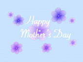 ilustrace šťastných matek den nápis v blízkosti fialové květy na modré