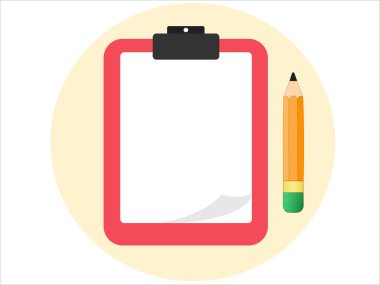 illustration of blank paper on clipboard near pencil  clipart