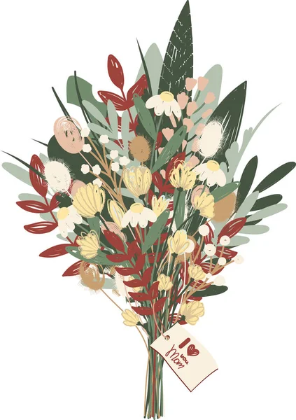 Ilustracja Bukietu Kwiatami Kocham Cię Mama Karta Białym — Wektor stockowy