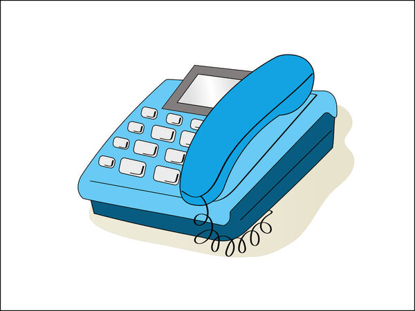 illustration of blue telephone with answering machine on white 