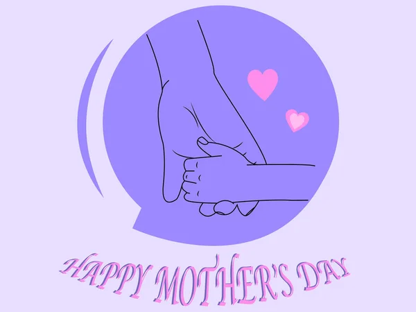 stock vector illustration of mother and child holding hands in purple circle near happy mothers day lettering 