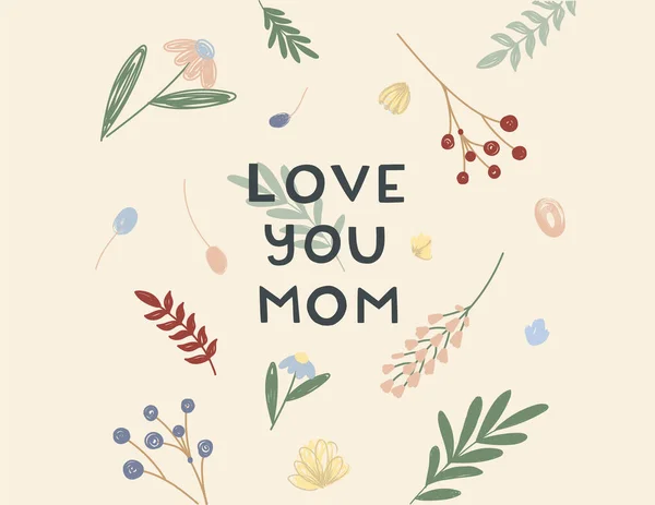 Stock vector illustration of love you mom lettering on colorful floral background
