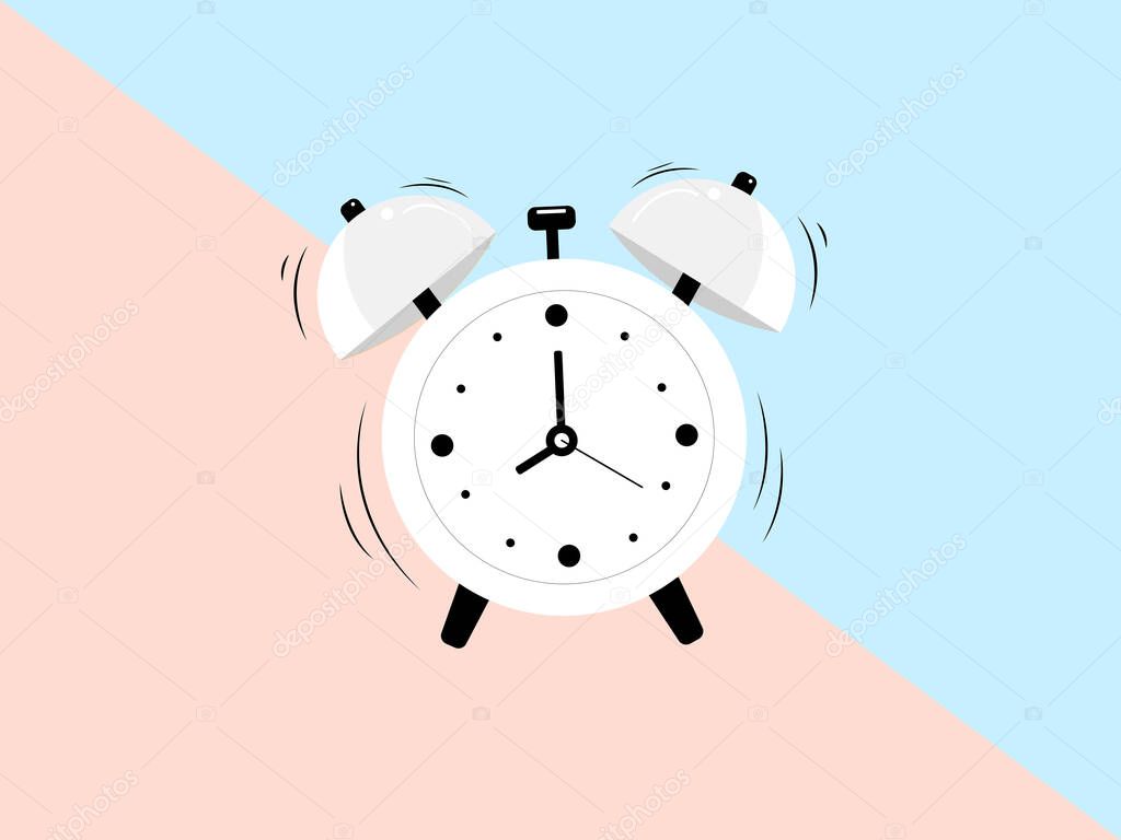 illustration of alarm clock on pink and blue 