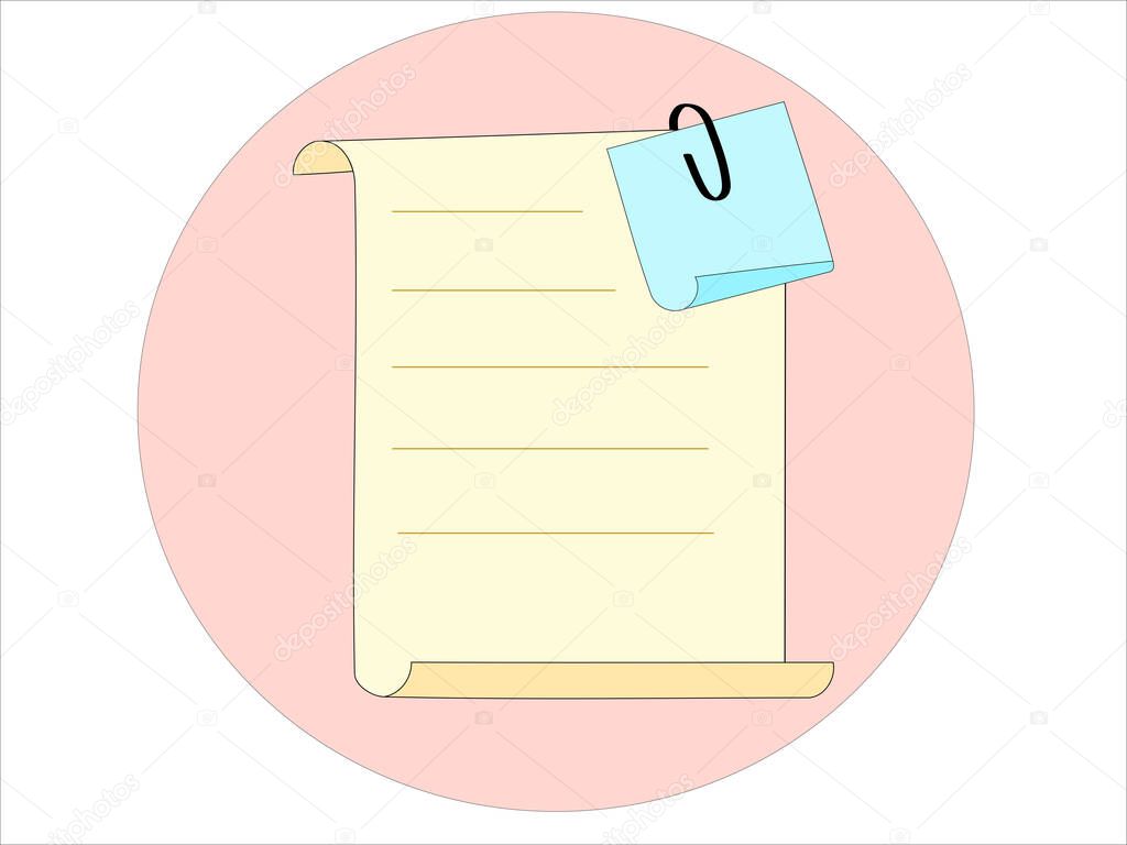 illustration of blank paper note with clip on pink 