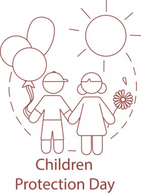çizgi film çocuğu ve kız el ele tutuşuyorlar çocukların korunma günü beyaz harflerle yazılmış.