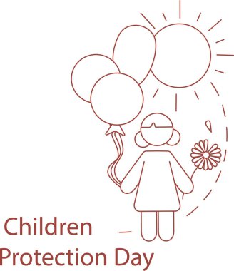 Çocuk koruma gününün yanında elinde çiçek ve balon tutan çizgi film kızı tasviri beyaz harflerle yazılmış.