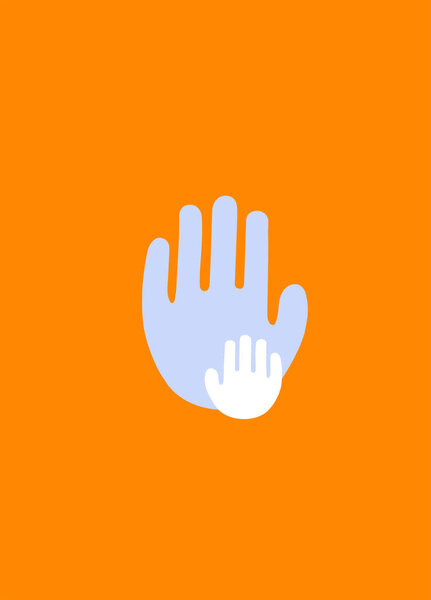 illustration of abstract adult and child hand prints on orange, children protection day concept