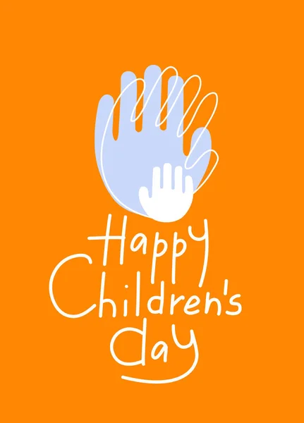 Illustration Abstract Adult Child Hand Prints Happy Children Day Lettering — стоковый вектор