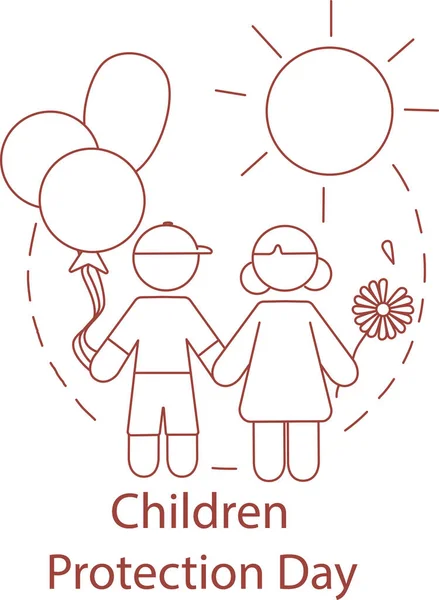 Cartoon Boy Girl Holding Hands Children Protection Day Lettering White — Stock Vector