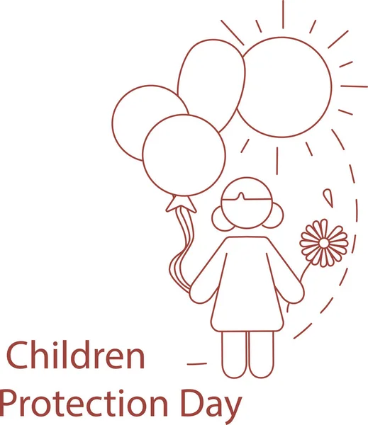 Illustration Von Cartoon Mädchen Mit Blumen Und Luftballons Der Nähe — Stockvektor