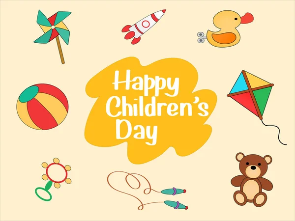 Απεικόνιση Των Διαφόρων Παιχνιδιών Κοντά Στην Ευτυχισμένη Ημέρα Των Παιδιών — Διανυσματικό Αρχείο