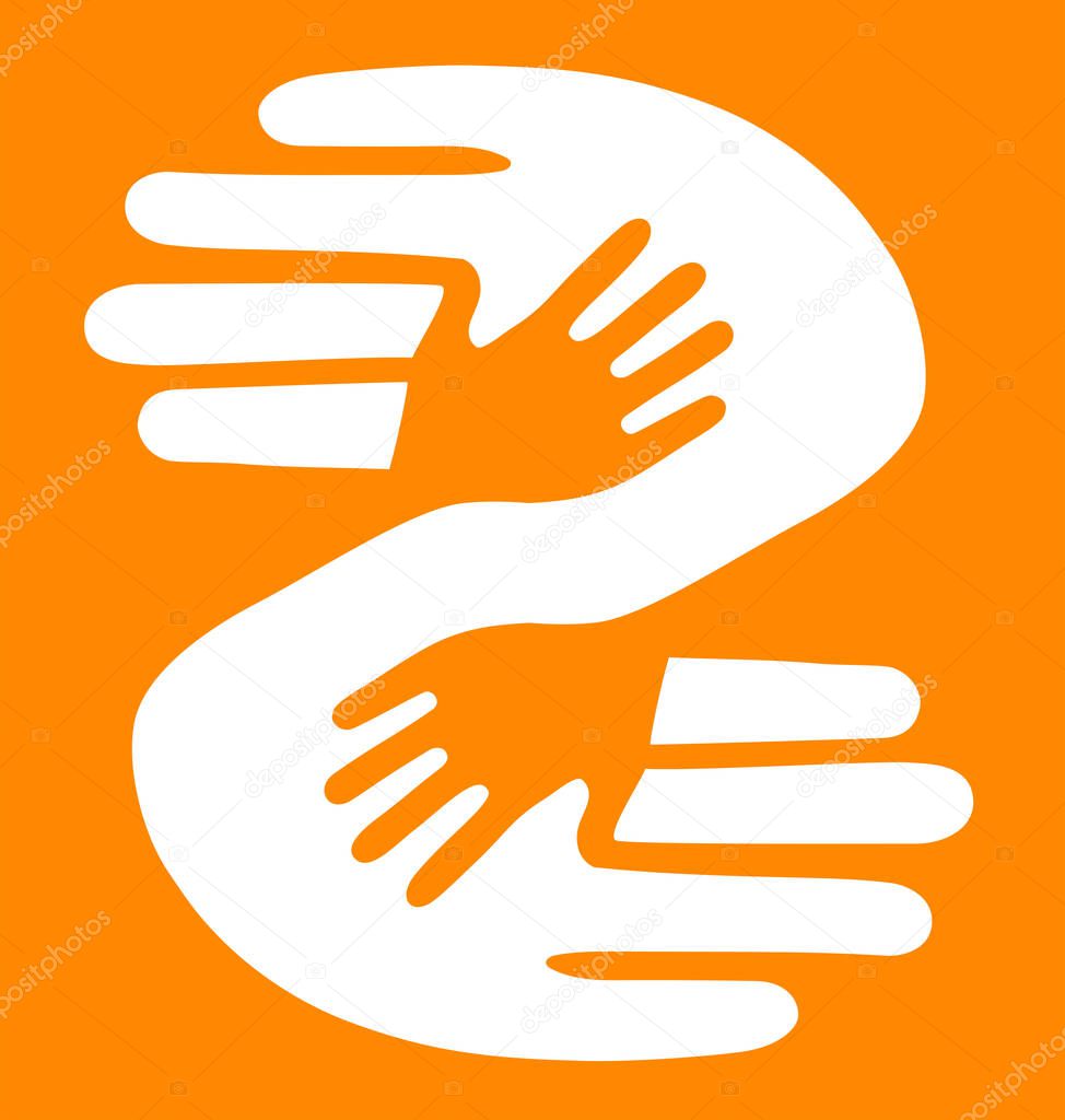 illustration of abstract hands on orange and white, children protection day concept