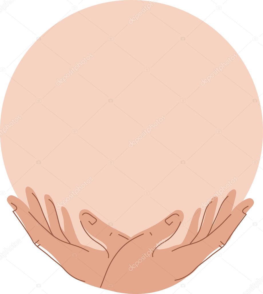 illustration of female hands and circle, children protection day concept