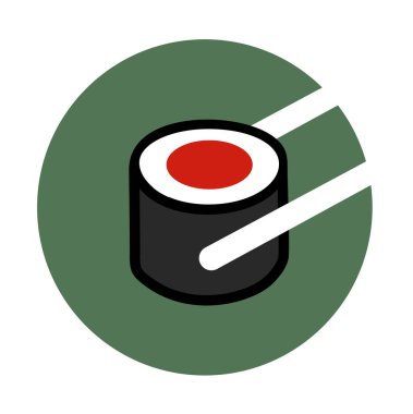illustration of sushi roll with salmon and chopsticks on green clipart