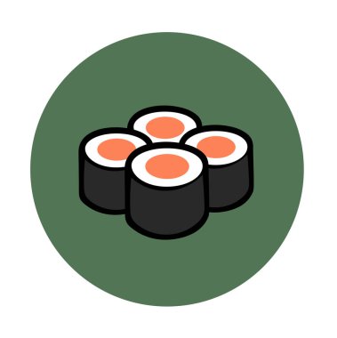 illustration of sushi rolls with salmon on green clipart