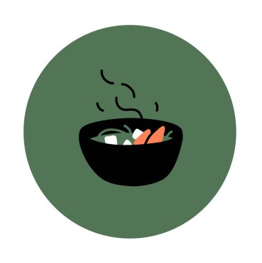 illustration of asian miso soup in bowl on green clipart