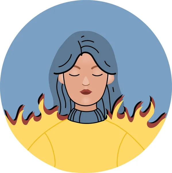 Illustration Ukrainian Woman Closed Eyes Burning Fire — Vector de stock