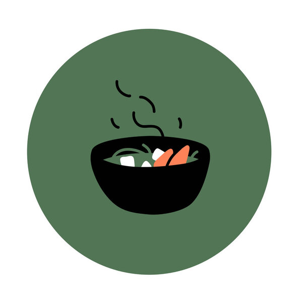 illustration of asian miso soup in bowl on green