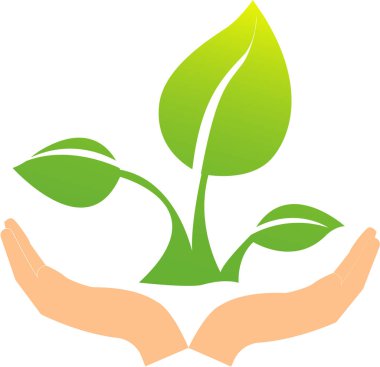 illustration of green plant in human hands, environment day concept