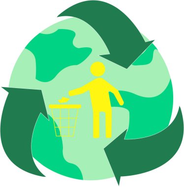 illustration of recycle sing around globe and human throwing garbage in trash bin, environment day concept  clipart