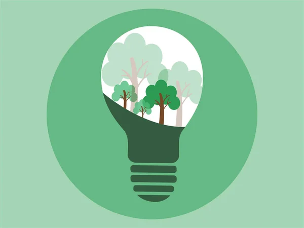 Illustration Light Bulb Green Trees Environment Day Concept — Stock Vector