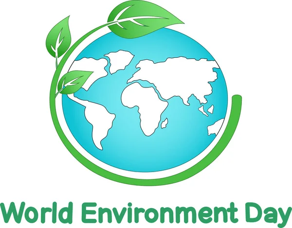 Illustration Green Plant Leaves Globe World Environment Day Lettering White — Stock Vector