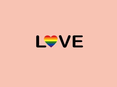 Kalbinde lgbt bayrağının resmi pembe harflerle izole edilmiş.