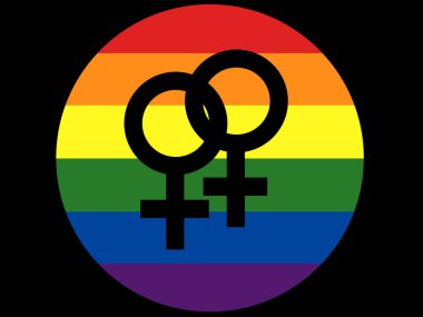 illustration of women gender symbol against lgbt flag 