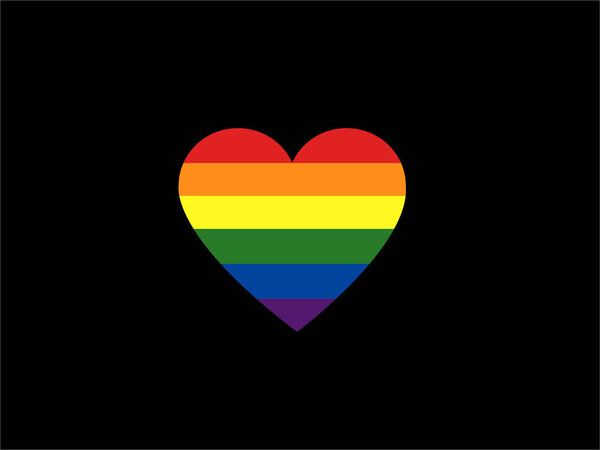 illustration of heart with rainbow lgbt flag isolated on black