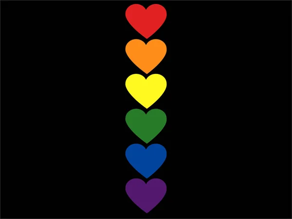 Illustration Colorful Rainbow Hearts Isolated Black Pride Month Concept Stok Vektor Bebas Royalti