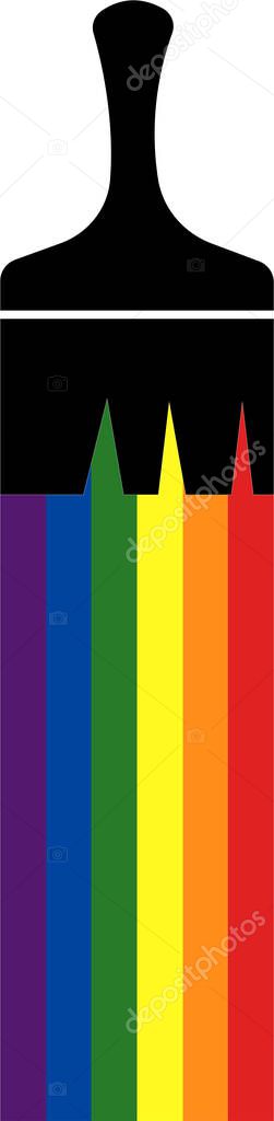 illustration of black brush painting rainbow lgbt flag on white