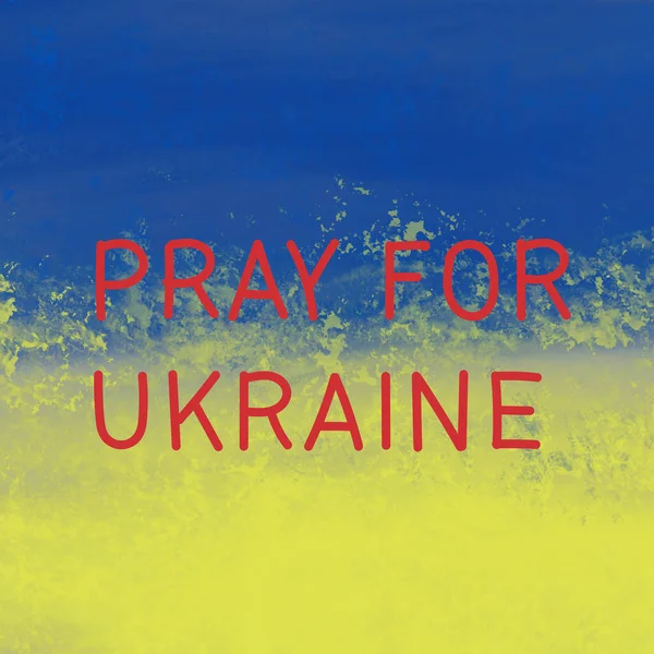 Ilustración de la bandera nacional cerca rezar por letras ucranianas - foto de stock