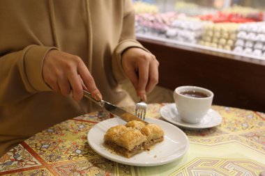 Geleneksel hindistancevizli tatlı baklavası. Ev yapımı fındıklı ve ballı baklava..