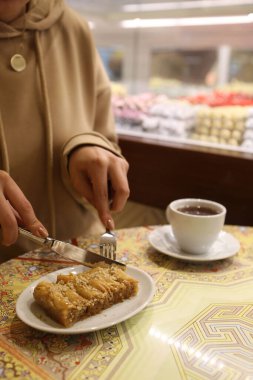 Geleneksel hindistancevizli tatlı baklavası. Ev yapımı fındıklı ve ballı baklava..