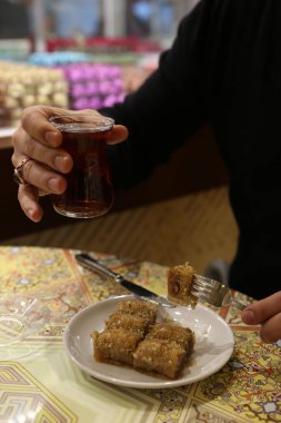 Geleneksel hindistancevizli tatlı baklavası. Ev yapımı fındıklı ve ballı baklava..